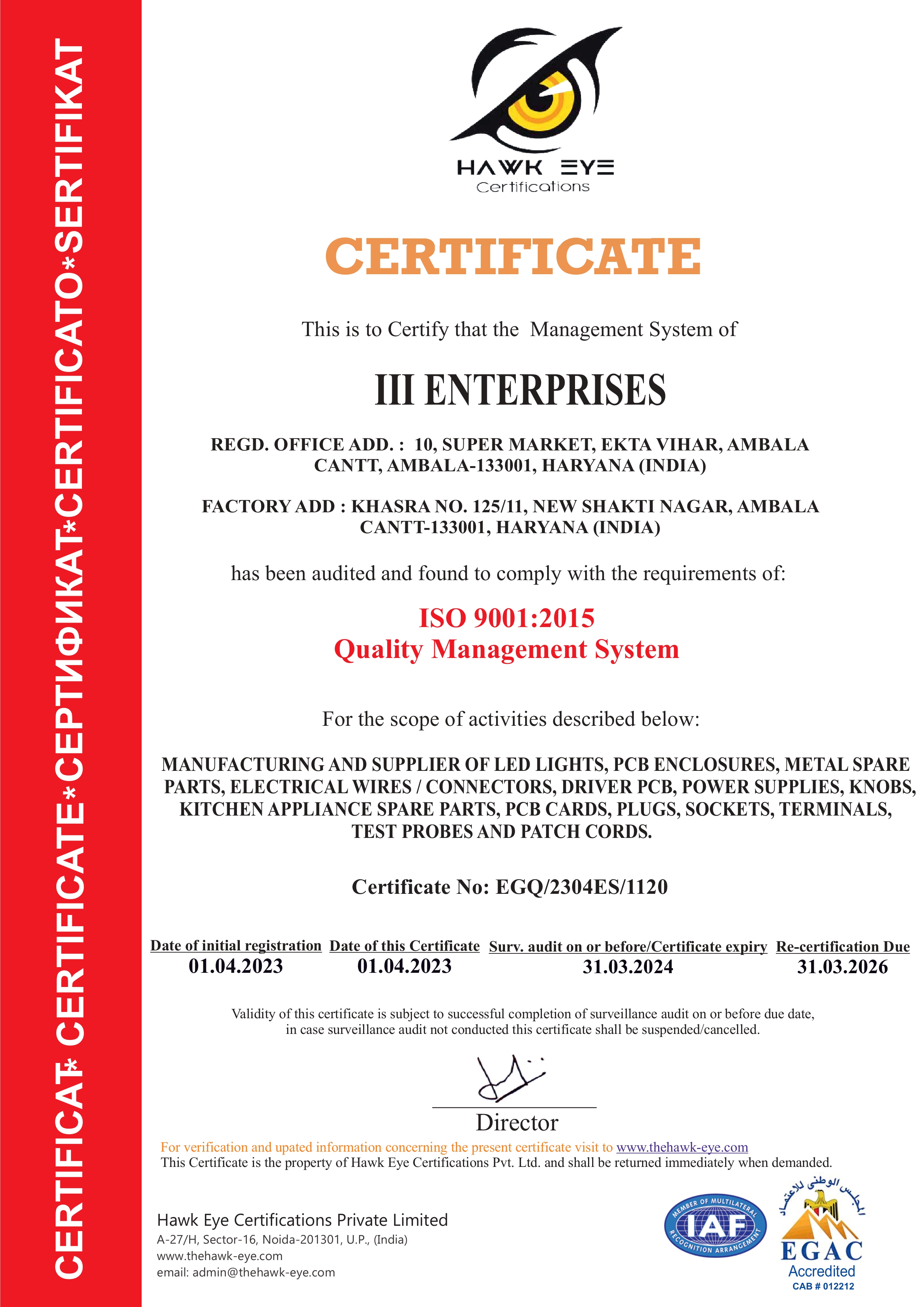 ISO 9001:2015 Certificate